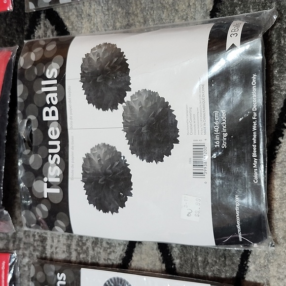 PARTY DECORATIONS RED & BLACK 16" TISSUE BALLS 16" FANS 12" FANS BUNDLE NWT - Picture 4 of 13